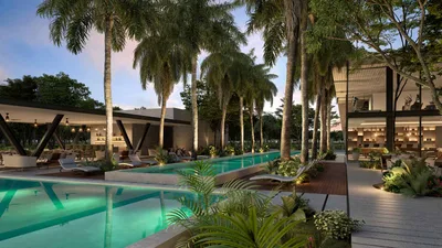 Render de albercas y casa club de MAHAL