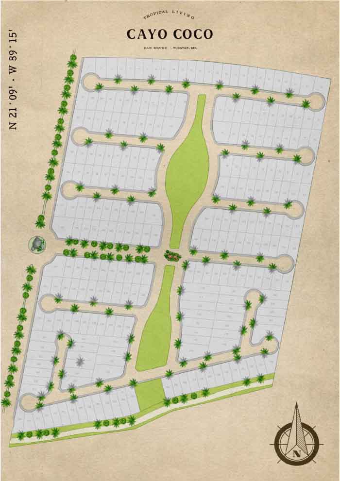 Mapa de primer cluster de Terrenos Cayo Coco en San Bruno Yucatán.