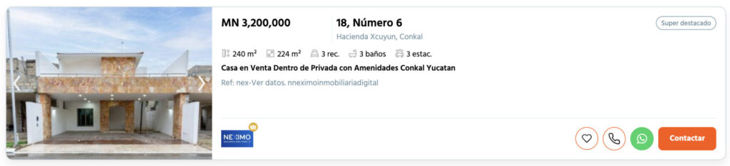 Precio Venta de Casas en Mérida Conkal