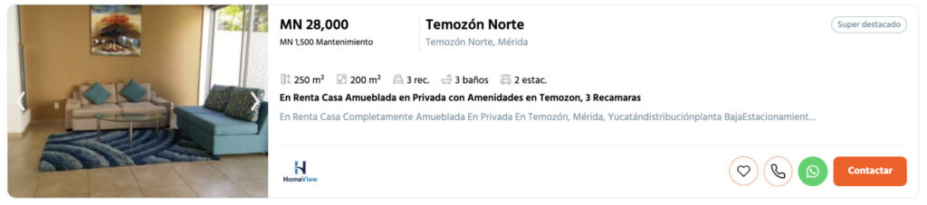 Precio Renta de Casas Mérida Temozón