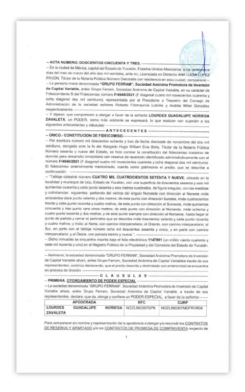 Acta Poder Punta Cometas Residencial Terrenos en Mérida.
