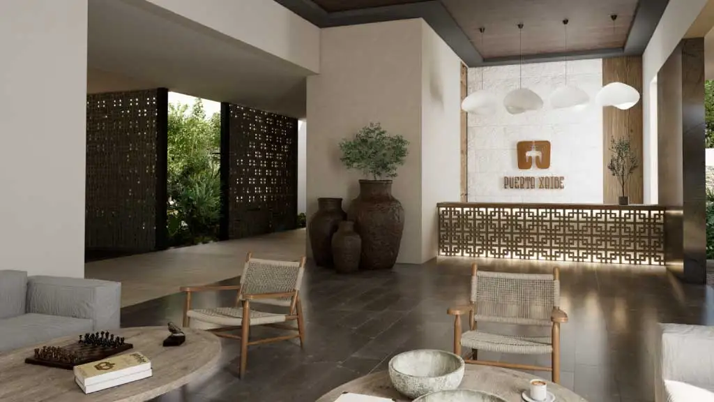 Lobby casa club en Desarrollo de Terrenos Puerta Xaibé