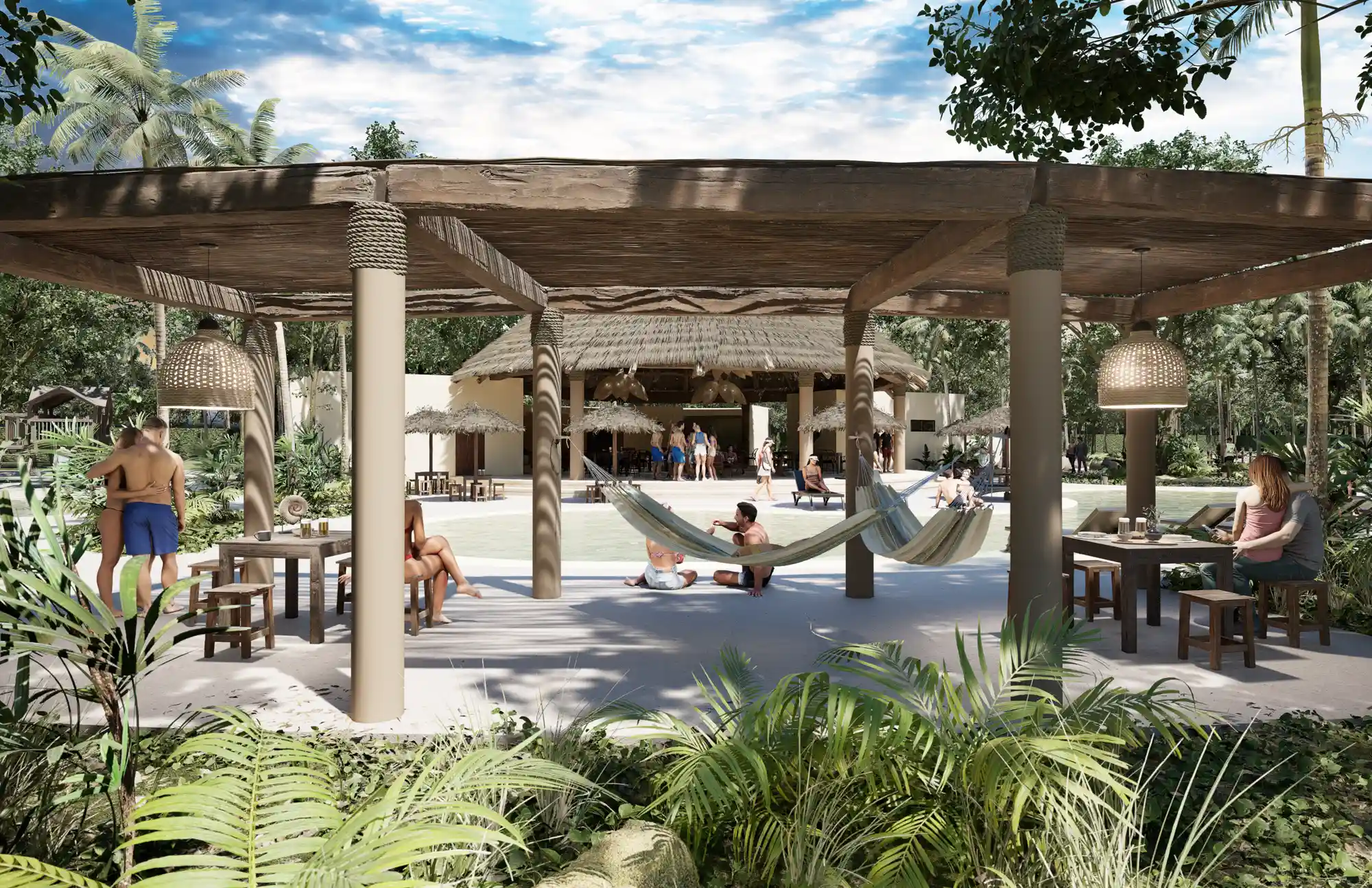Piscina Central Aldea Balhá Residencial Terrenos en Telchac Puerto Yucatán