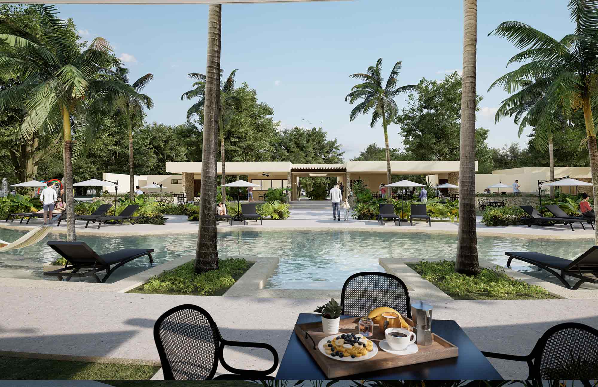 Alberca y terraza en Punta Cometas Residencial Terrenos en Mérida, Yucatán en la Zona de Chuburná