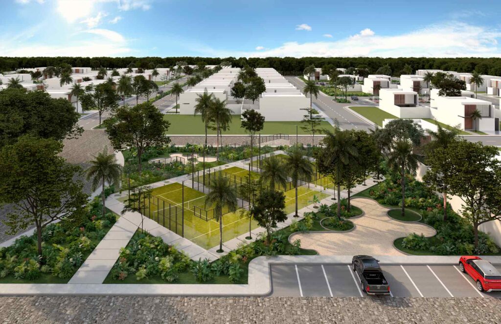 Cancha Pádel en Mahal Residencial Contemporánea Terrenos en Mérida Yucatán en la Zona de Conkal