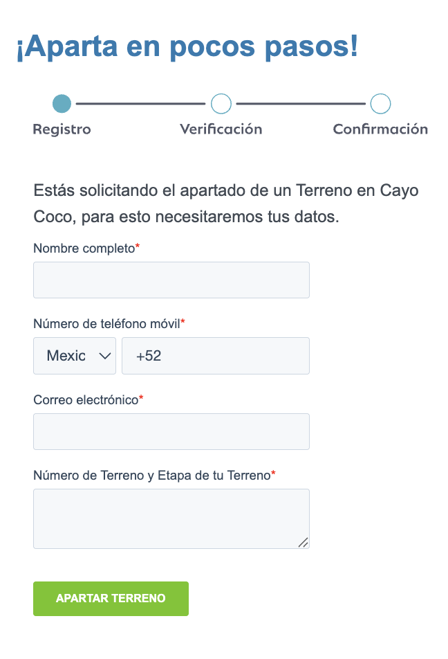 Formulario muestra para apartar terreno