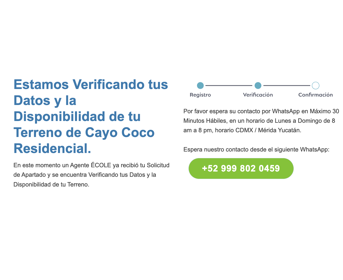 Ventana de confirmación de apartado de terreno