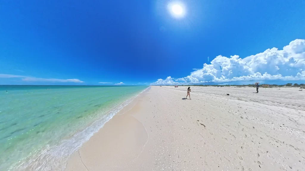 Vista hermosa de la playa, la mitad se ve el mar y la mitad arena