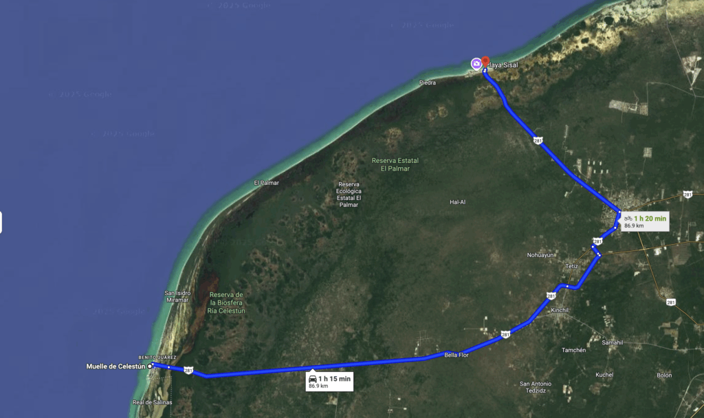 Ruta de Playa de Celestún a Playa de Sisal Yucatán