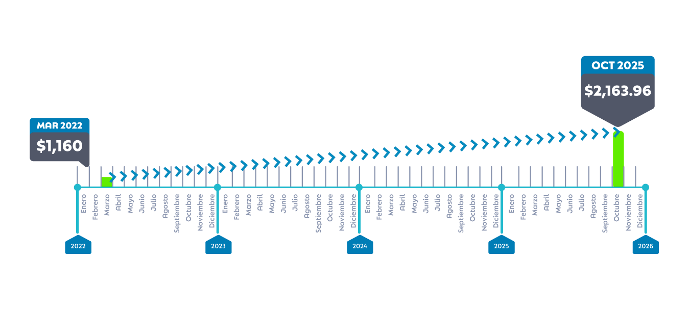 Gráfica Aumento de Precio m2 en Aldea Balhá Octubre 2025