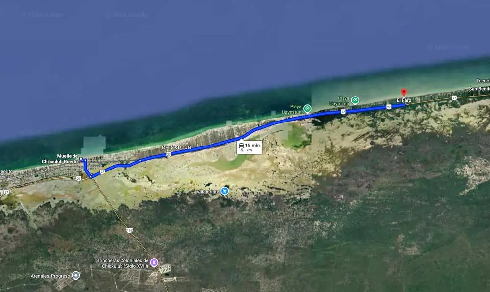 Ruta de Playa de Chicxulub Yucatán a Playa de San Benito Yucatán