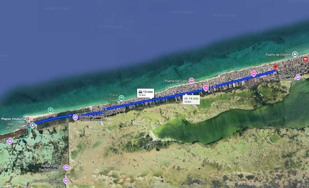 Ruta de Playa de Chuburná a Playa de Chelem Yucatán