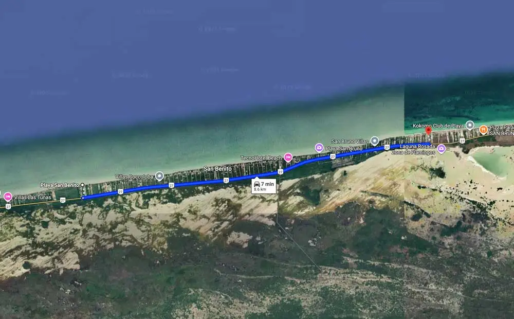 Ruta de Playa de San Benito Yucatán a Playa de San Bruno Yucatán