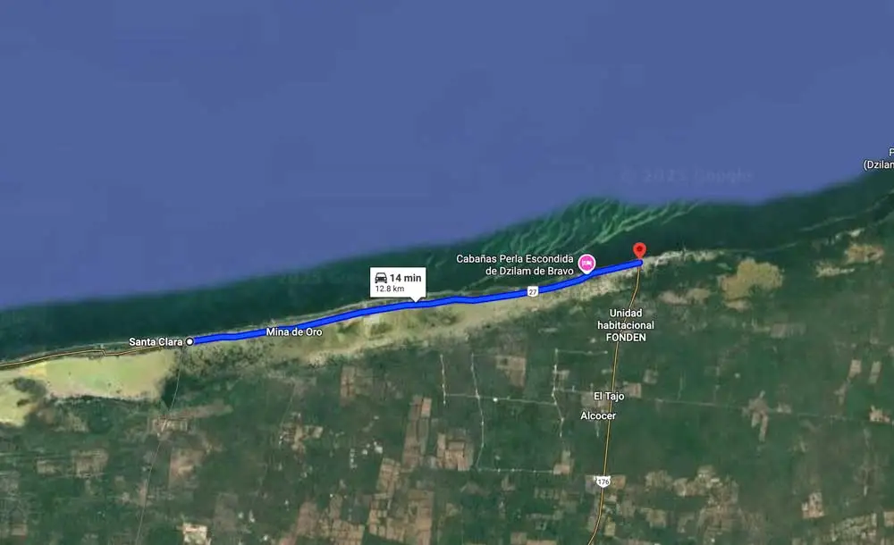 Ruta de Playa de Santa Clara Yucatán a Playa de Dzilam de Bravo Yucatán