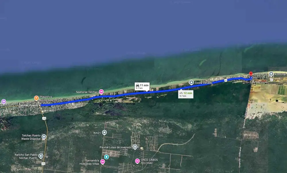 Ruta de Telchac Puerto Yucatán a San Crisanto Yucatán