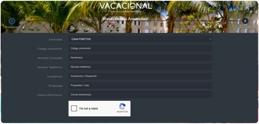 Pantalla de llenado de formulario de Agendamiento Casa Pontthó.