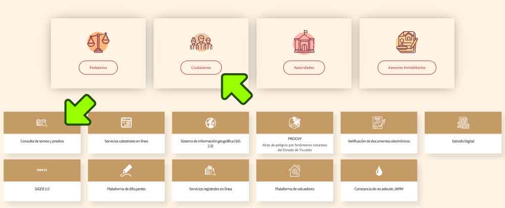 Clic portal ciudadanos INSEJUPY y después en Tomos y Predios