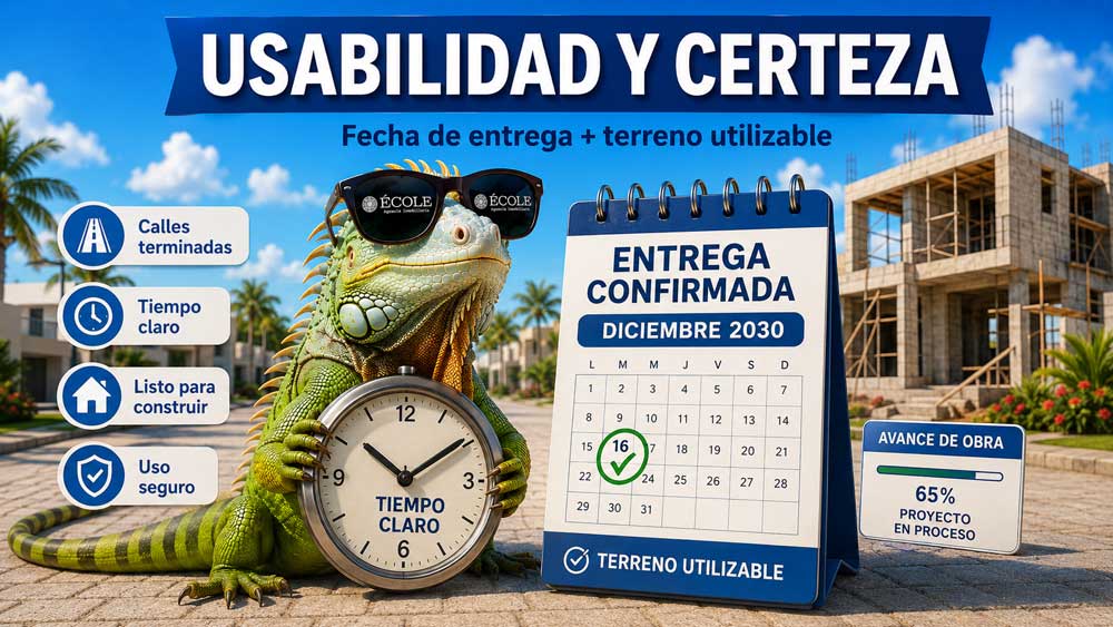 Terrenos en Mérida Urbanizados VS Sin Urbanizar TOLOC con un reloj en mano y un calendario de fecha de entrega