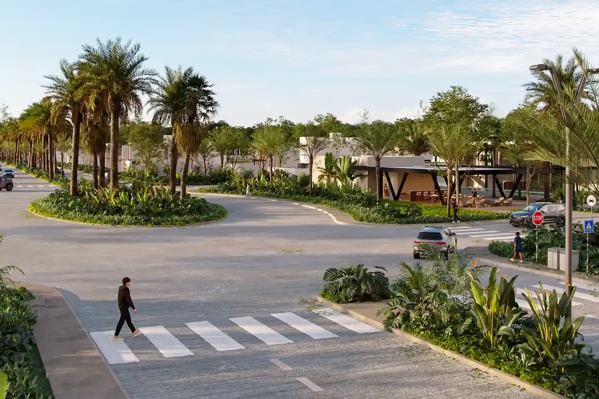 Render de la avenida central y paisajismo de MAHAL Residencial