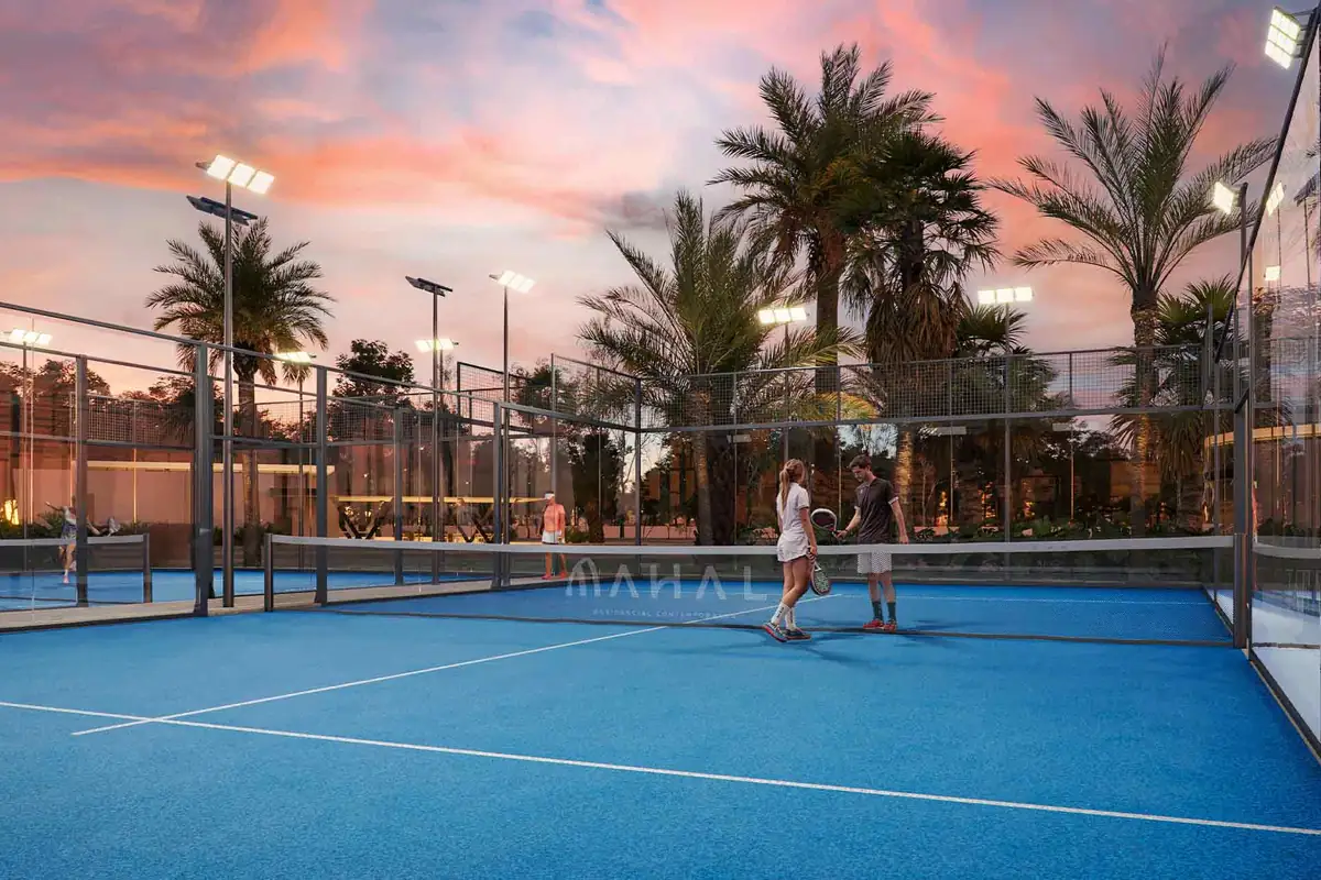 Render de las canchas de pádel de MAHAL Residencial en Conkal