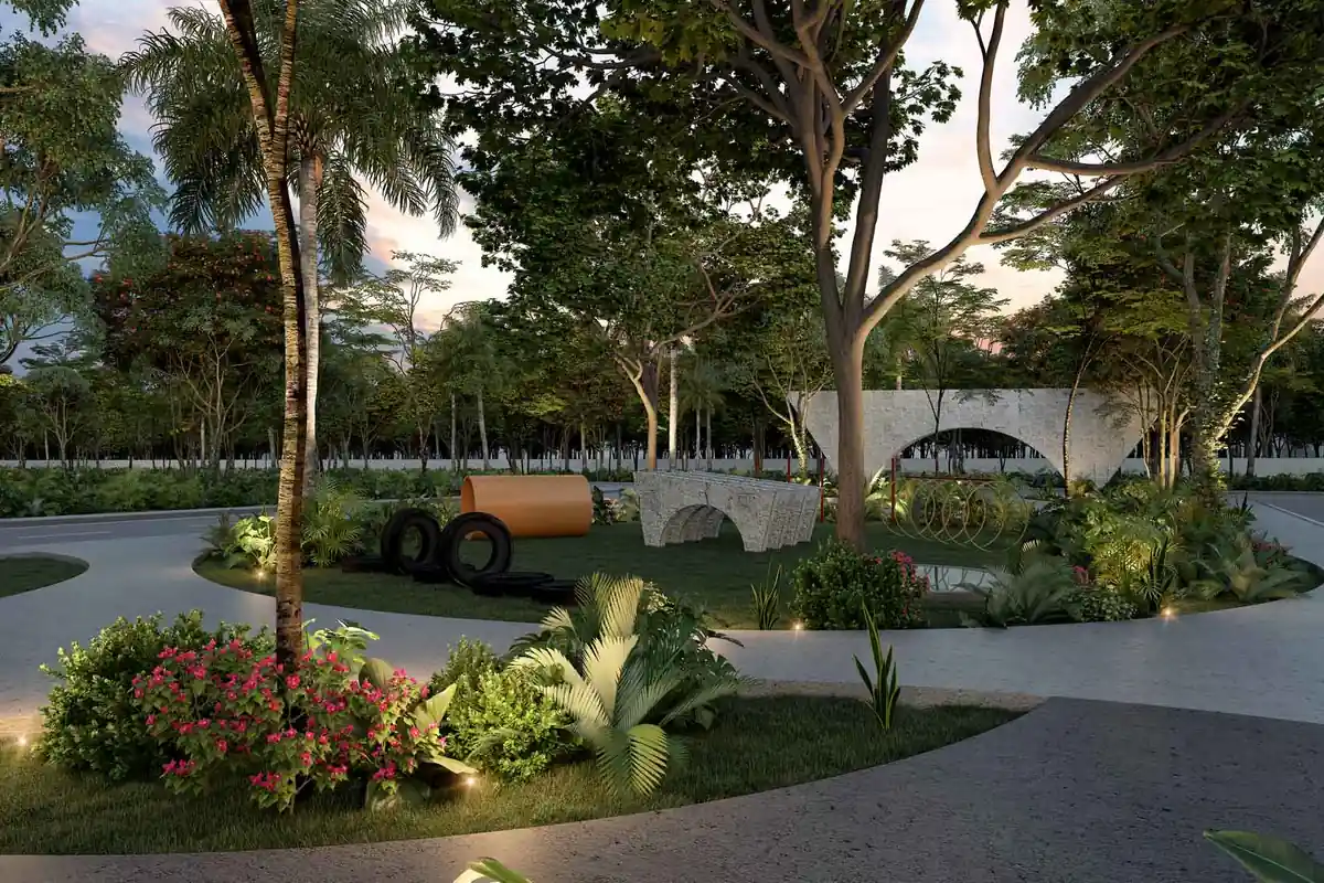 Render del parque para perros de MAHAL Residencial en Conkal